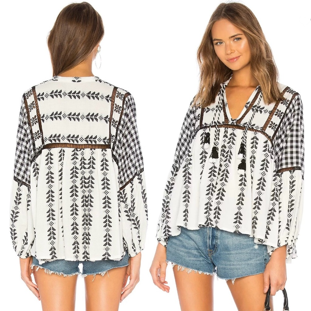 Dodo Bar Or Blouse Peasant Popover Top Eyelet Embroidery White Black Miguel  S